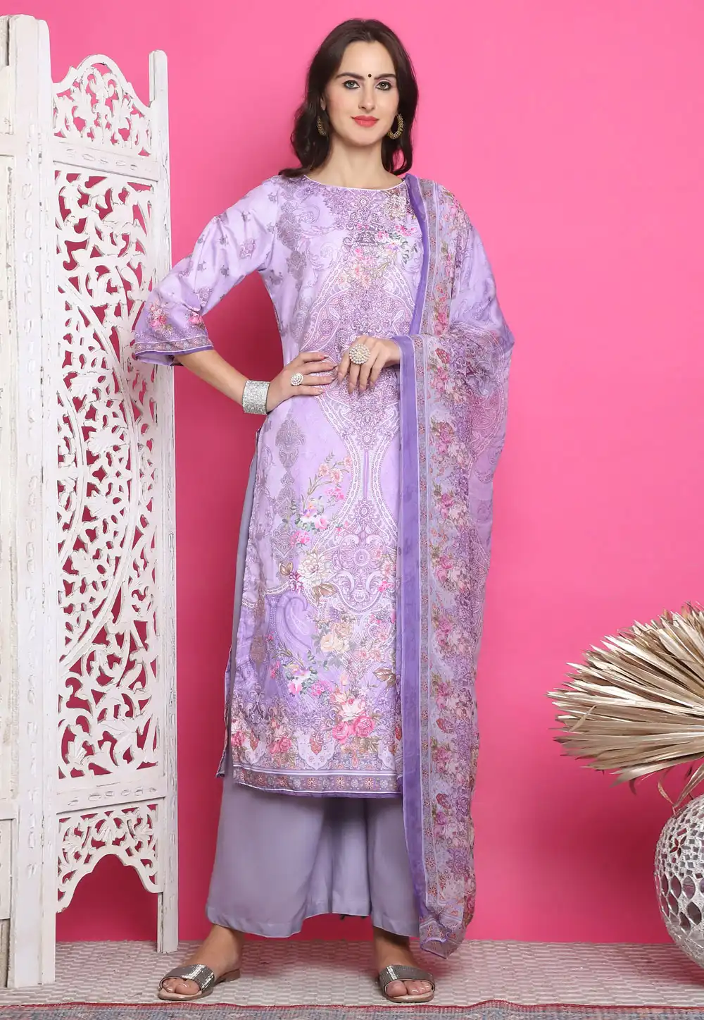 Lavender Satin Palazzo Suit 310117