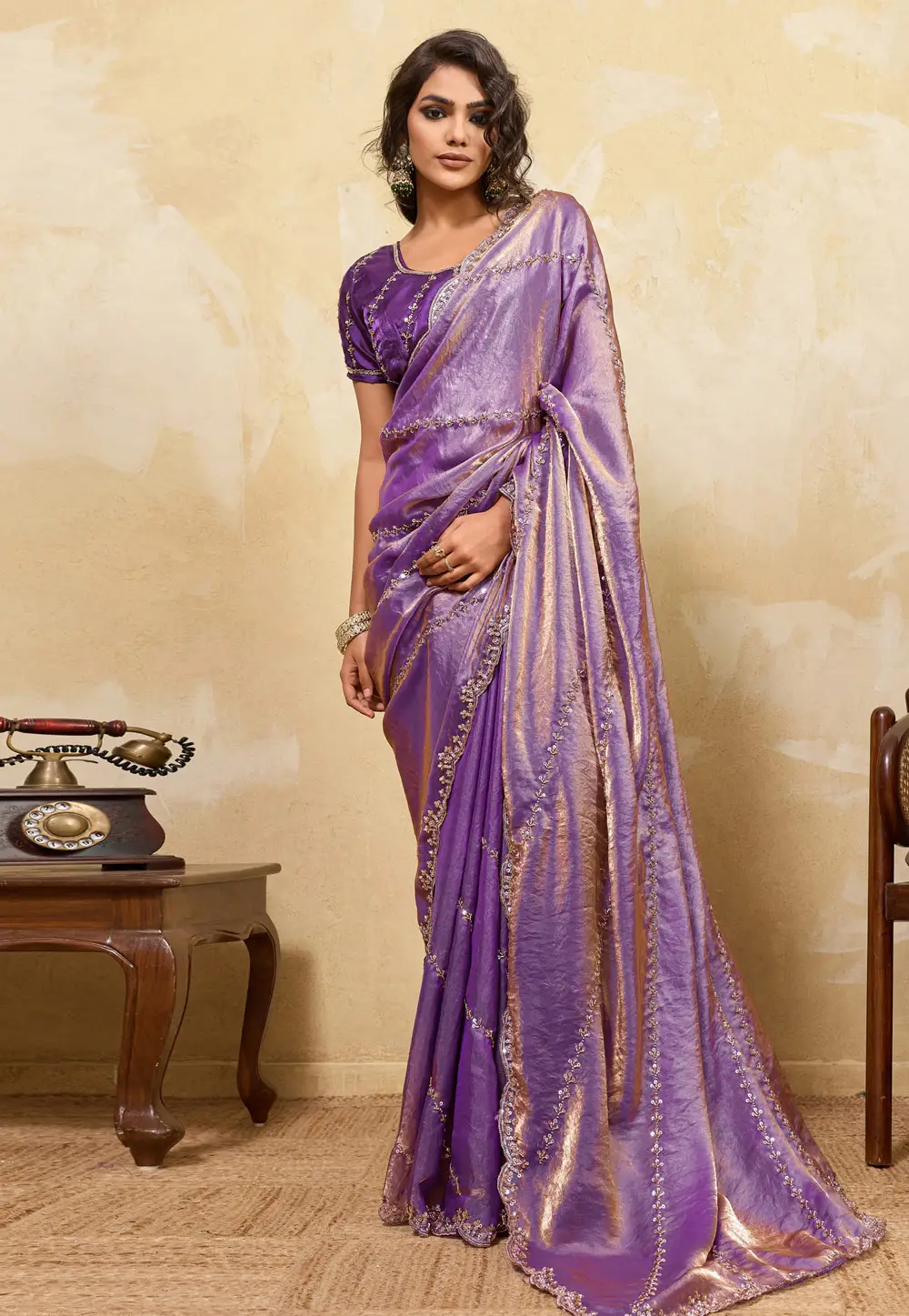 Lavender Satin Saree With Blouse 334014