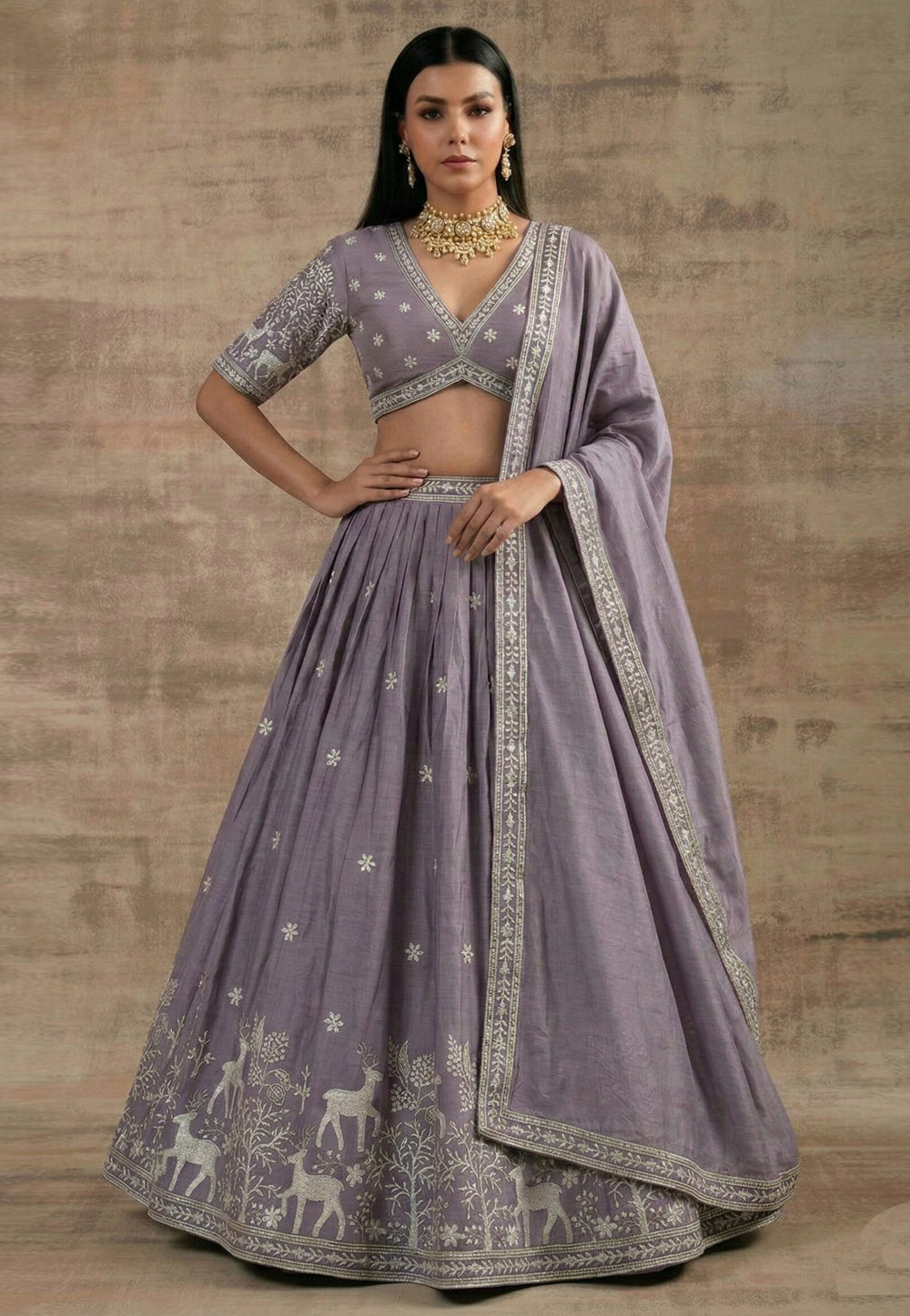 Lavender Satin Silk Circular Lehenga Choli 327961