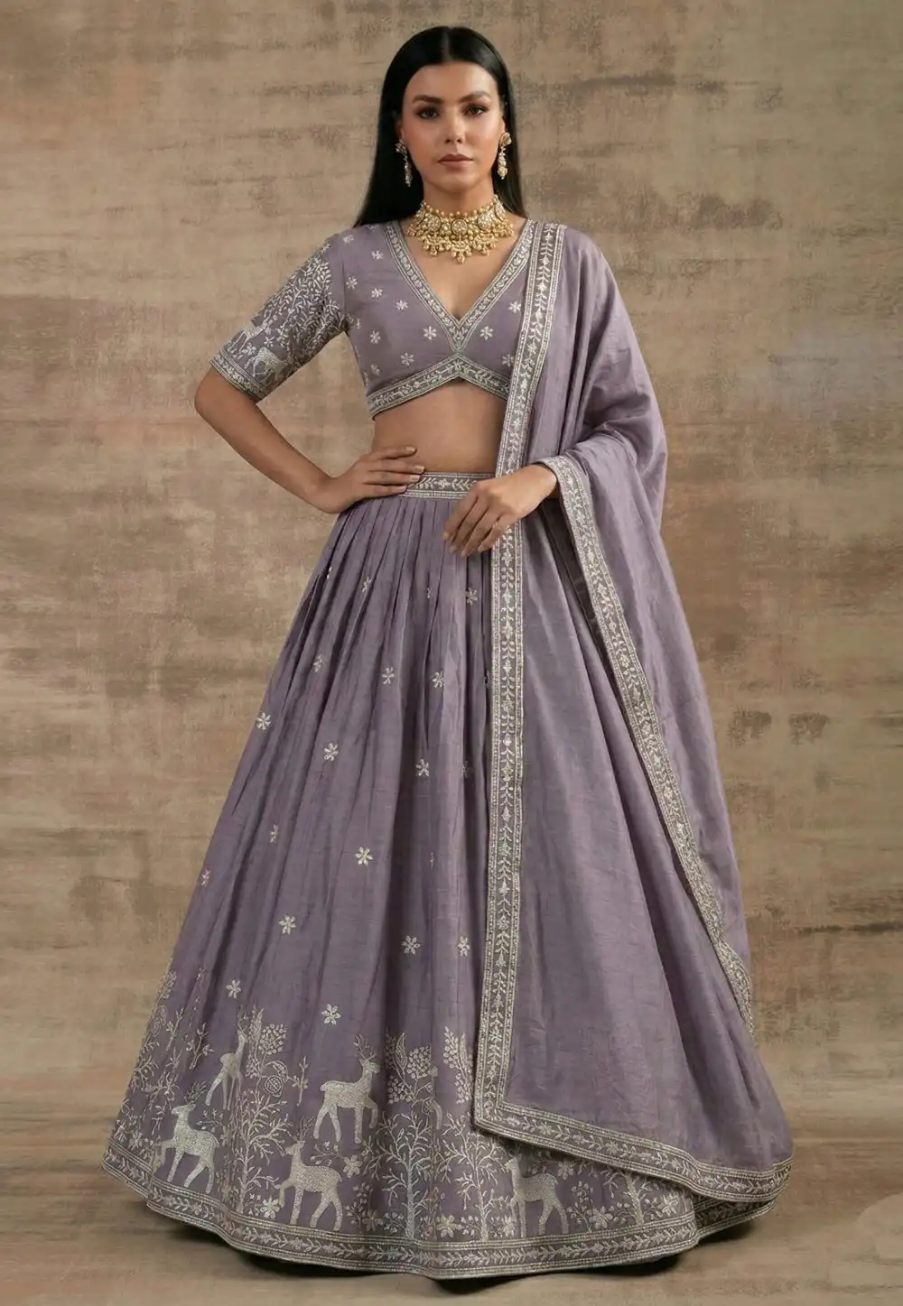 Lavender Satin Silk Circular Lehenga Choli 327961