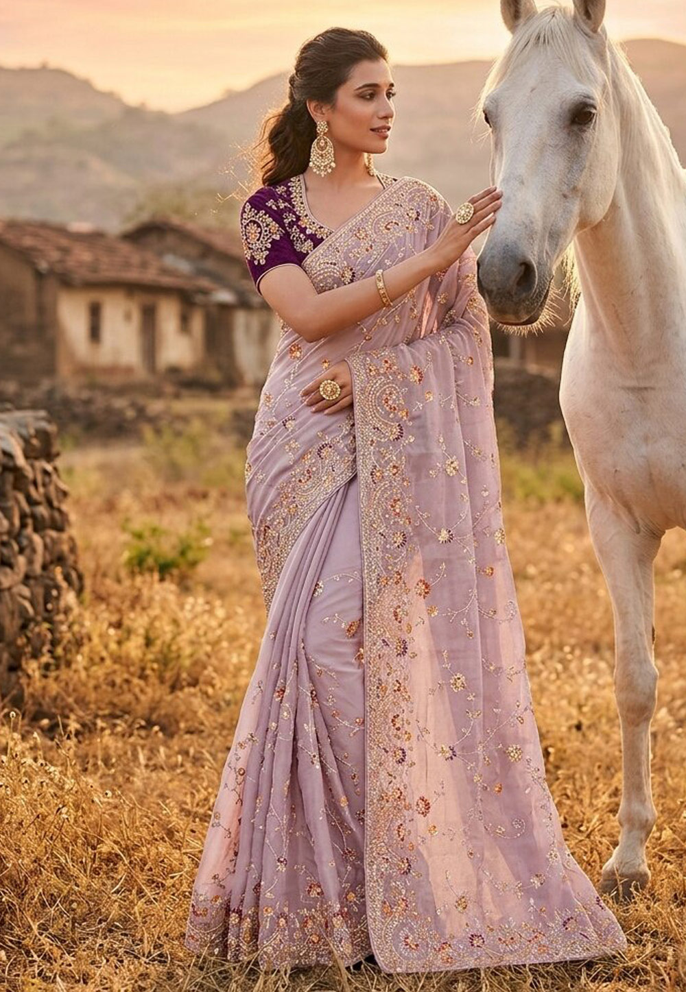 Lavender Satin Silk Saree With Blouse 327783