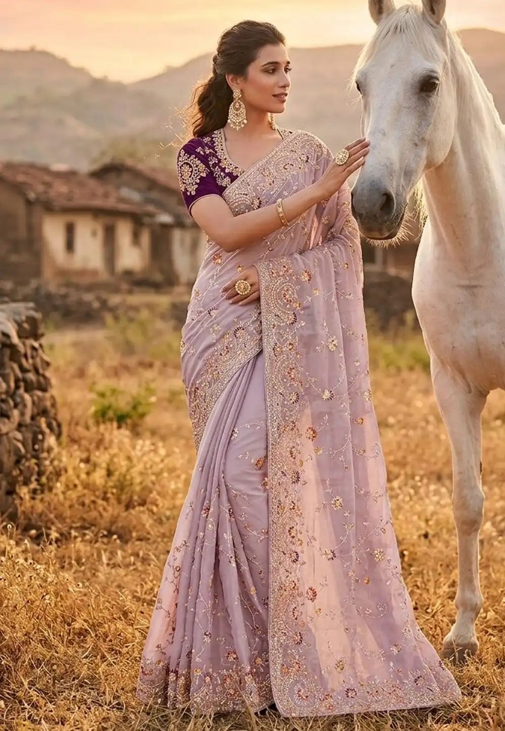Lavender Satin Silk Saree With Blouse 327783