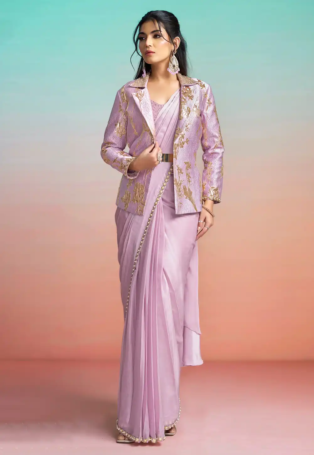 Lavender Satin Silk Saree With Blouse 327242
