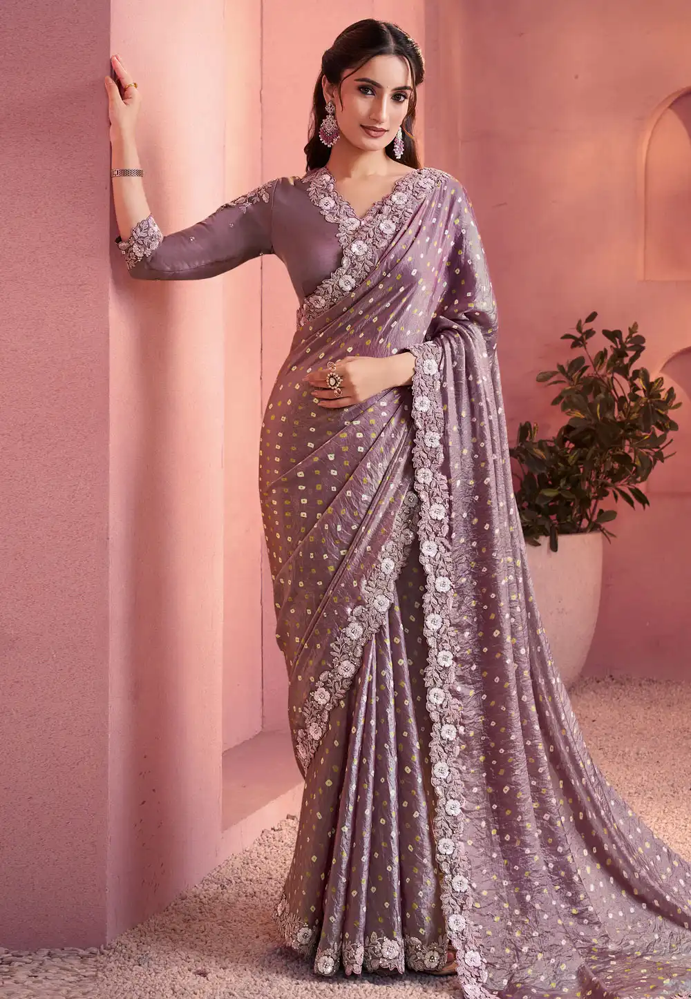 Lavender Satin Silk Saree With Blouse 317516