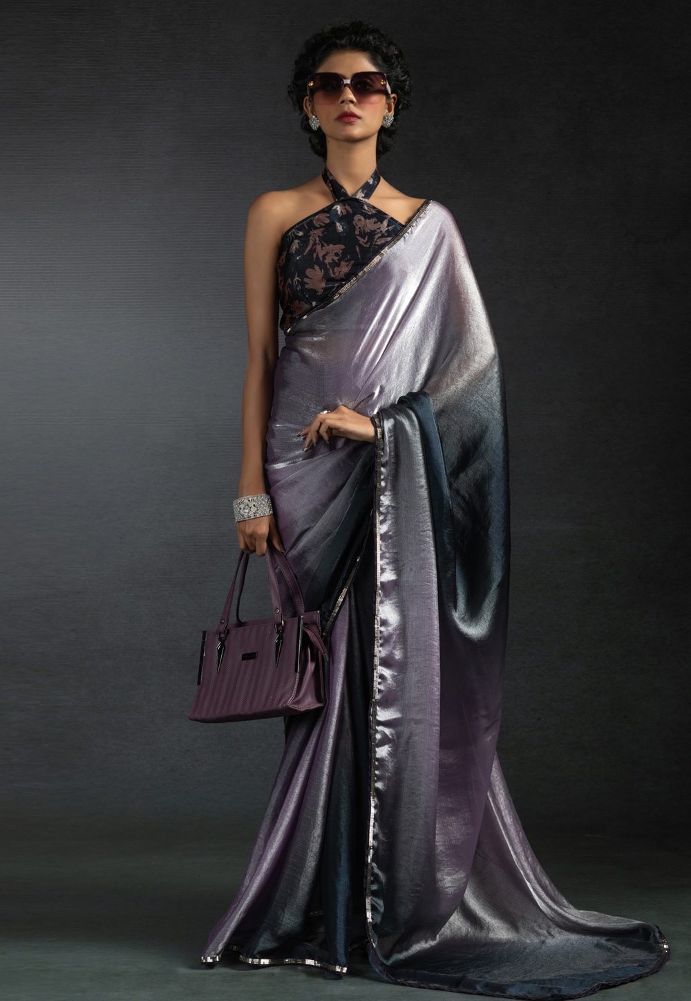 Lavender Satin Silk Saree With Blouse 309375