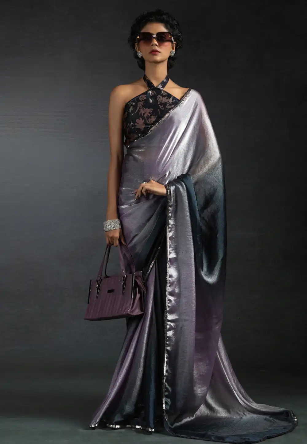 Lavender Satin Silk Saree With Blouse 309375