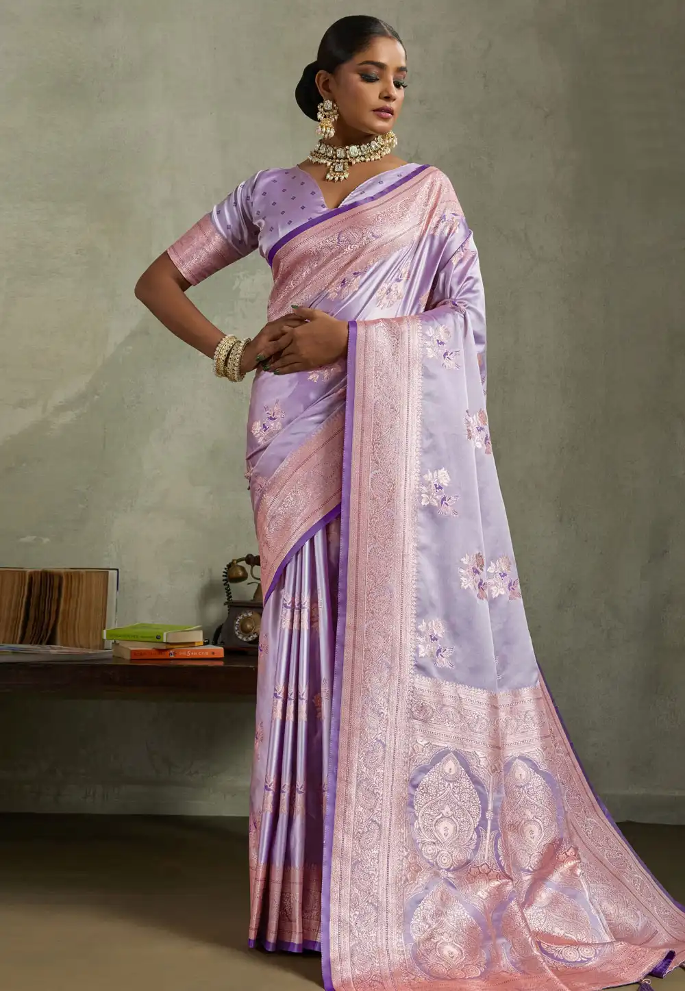Lavender Satin Silk Saree With Blouse 317371