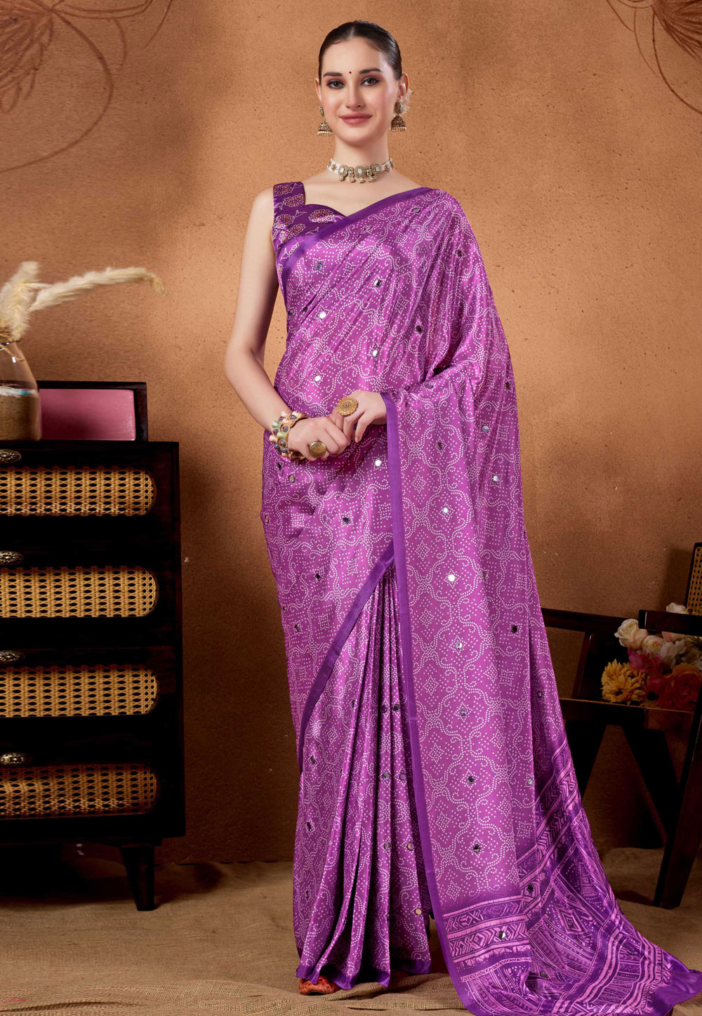 Lavender Satin Silk Saree With Blouse 327124