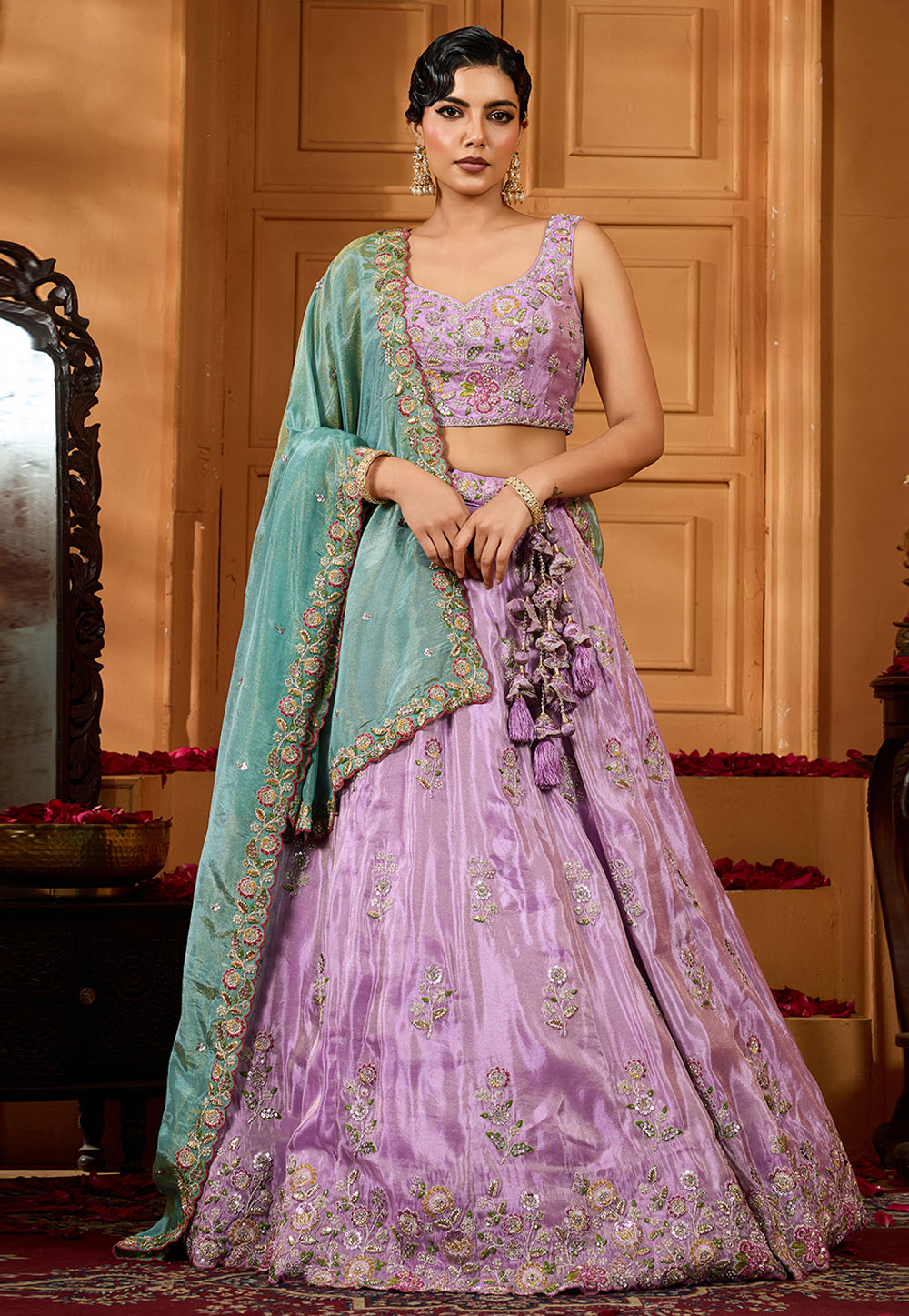 Lavender Satin Silk Wedding Lehenga Choli 318098