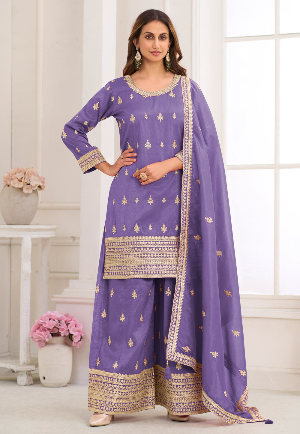 Lavender Shimmer Palazzo Suit 328394