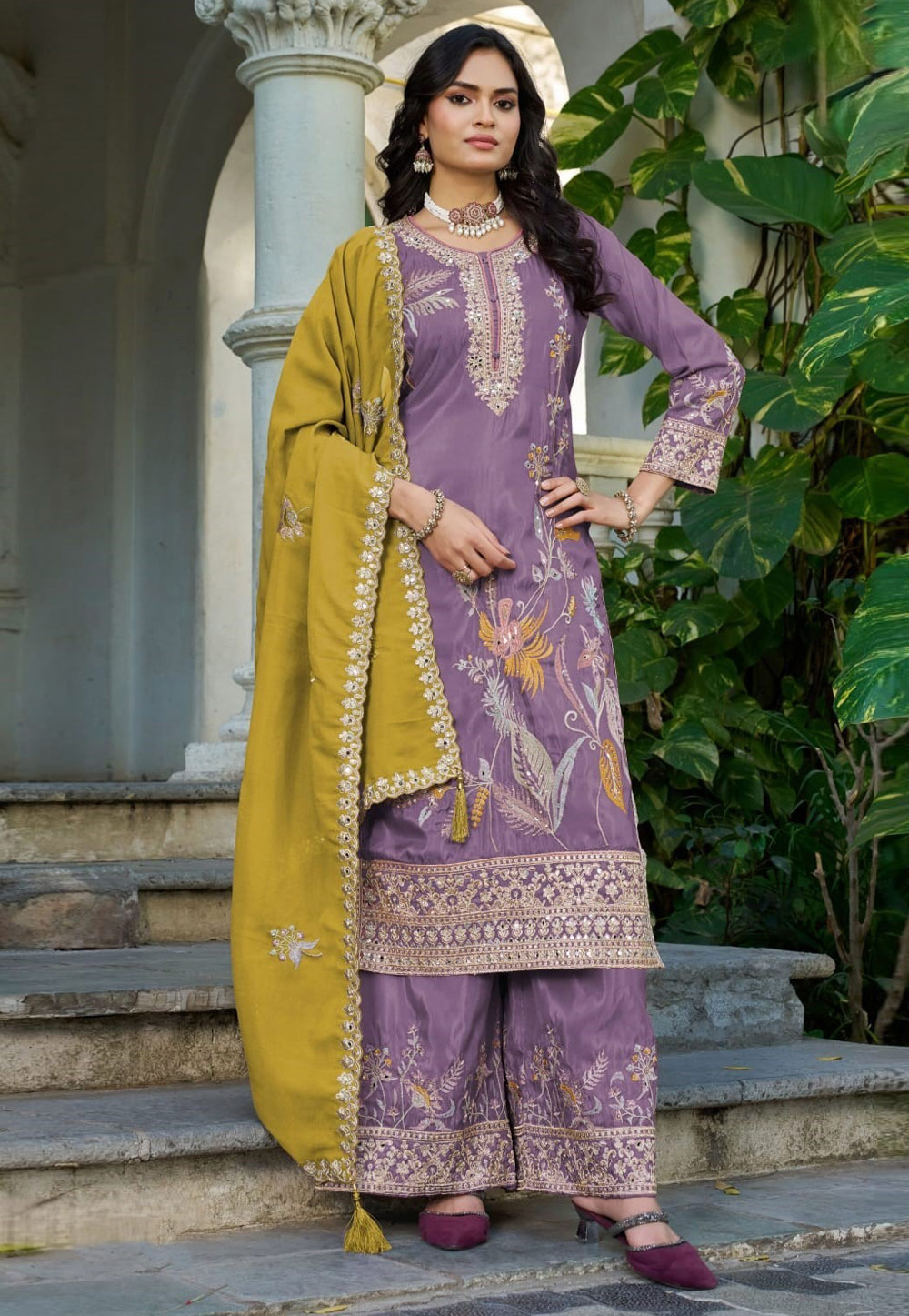 Lavender Shimmer Palazzo Suit 329597