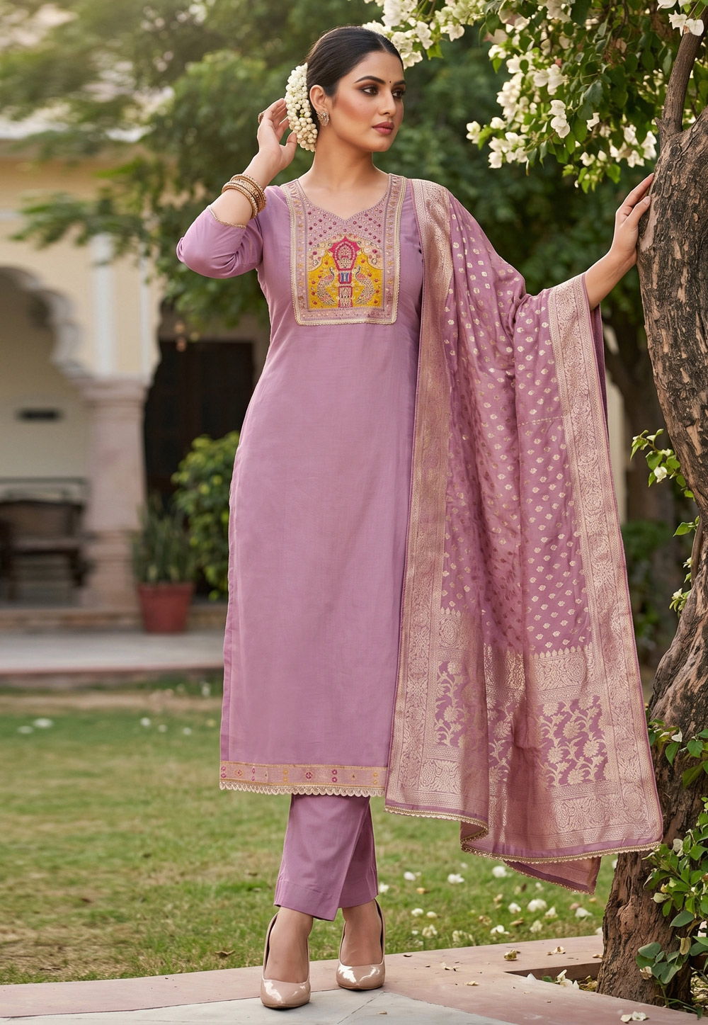 Lavender Shimmer Pant Style Suit 327452