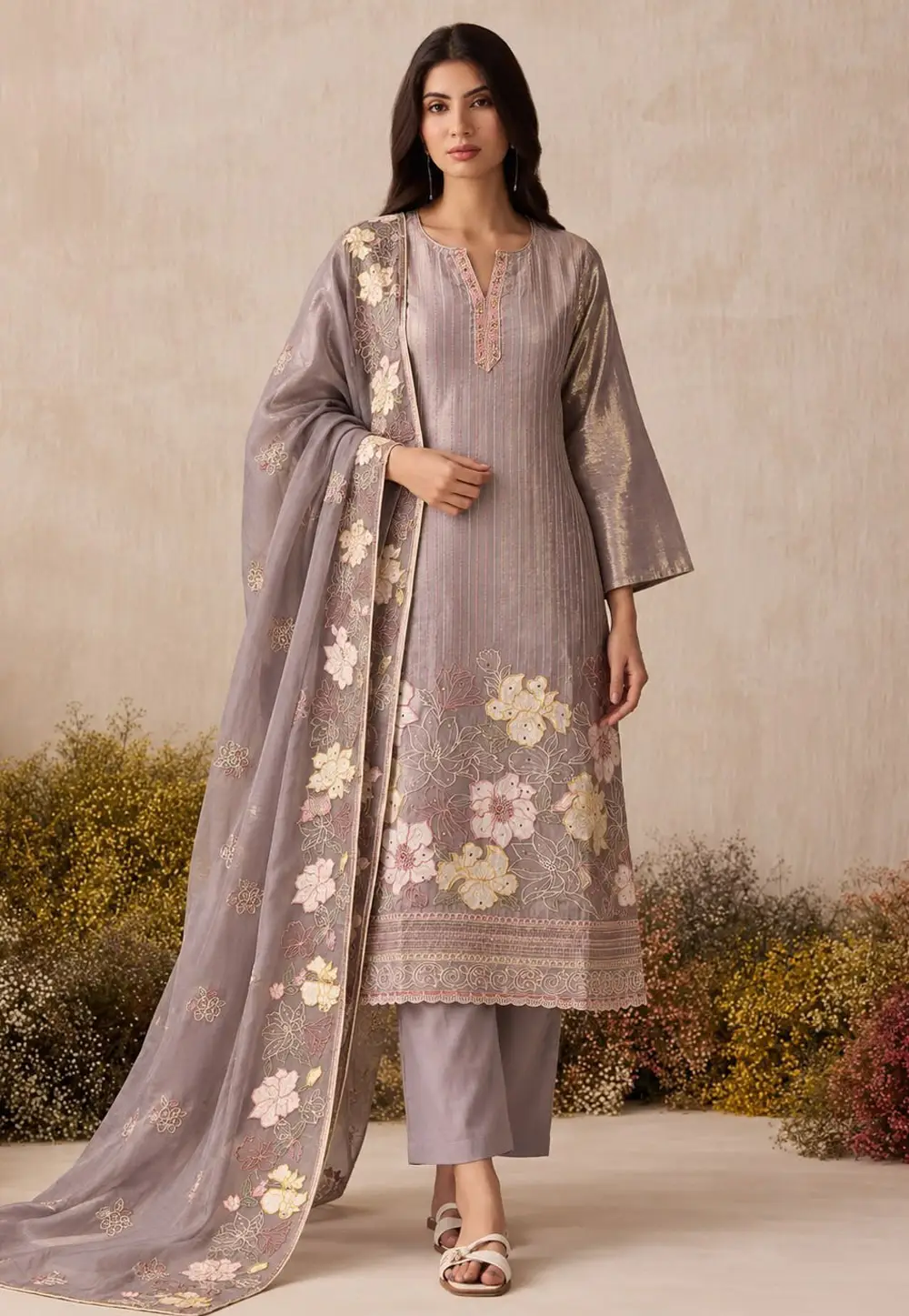 Lavender Shimmer Pant Style Suit 335836