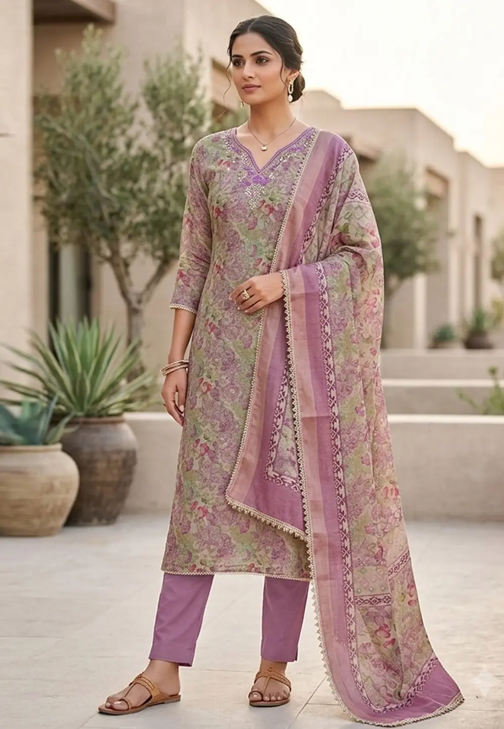 Lavender Shimmer Pant Style Suit 335163