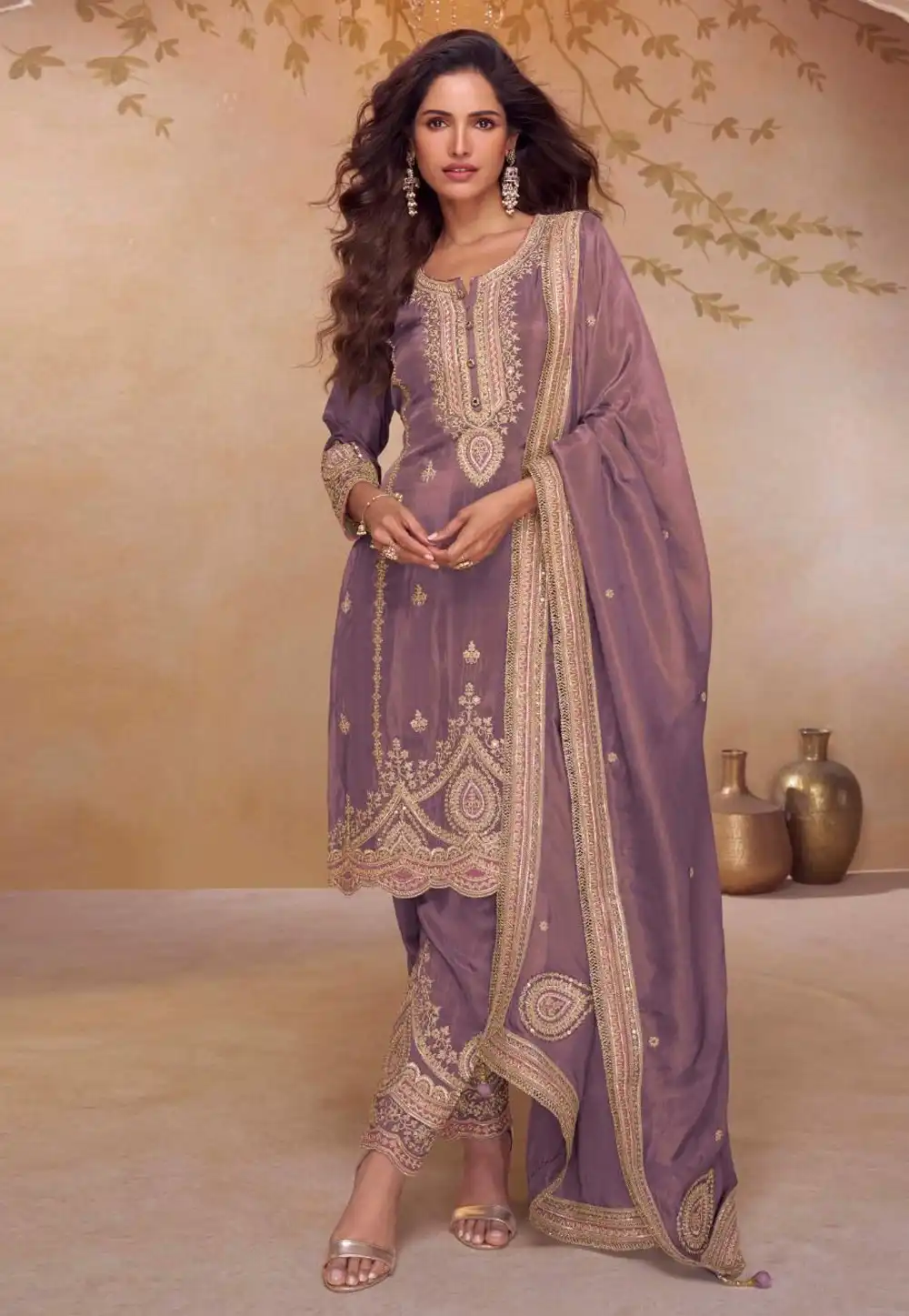 Lavender Shimmer Readymade Dhoti Style Suit 328512