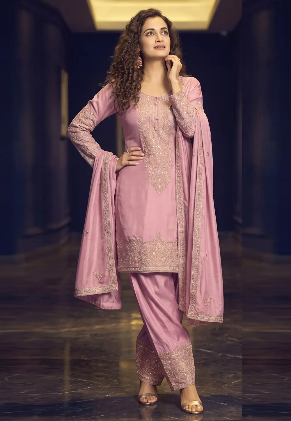 Lavender Shimmer Readymade Punjabi Suit 332380