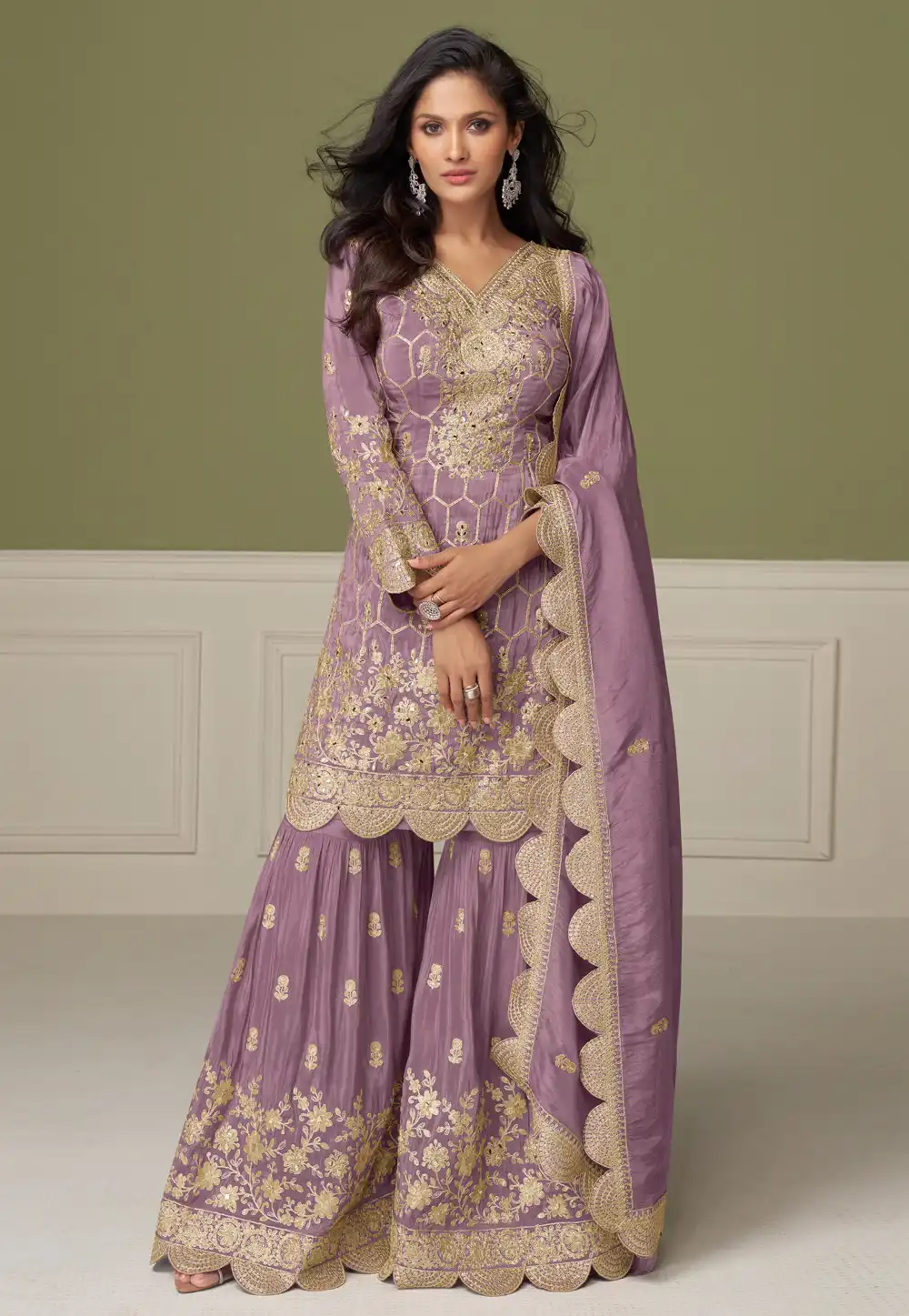 Lavender Shimmer Sharara Suit 315998