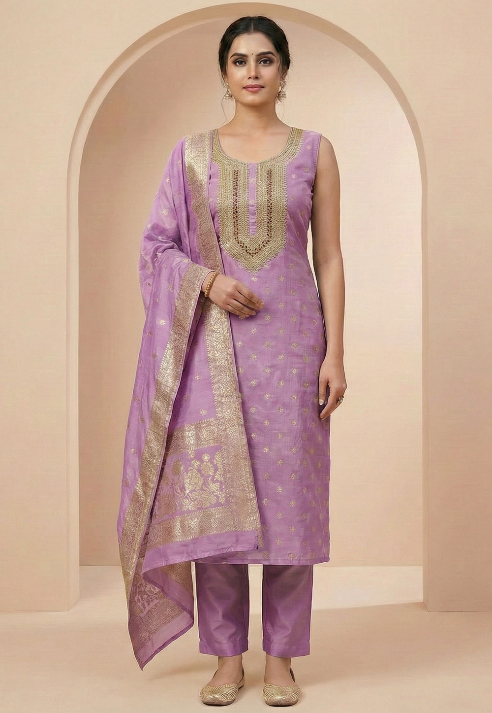 Lavender Shimmer Straight Suit 322585