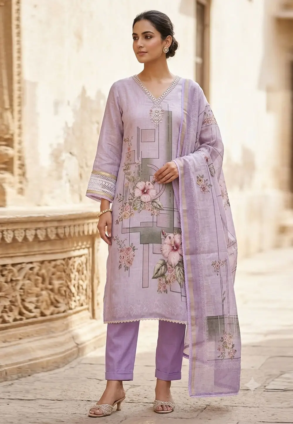 Lavender Shimmer Straight Suit 335168