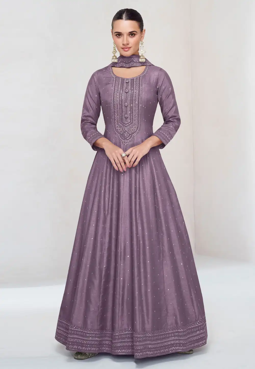 Lavender Silk Anarkali Suit 314598