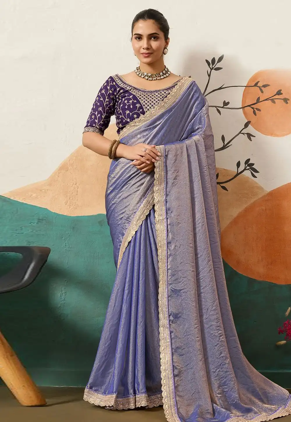 Lavender Silk Chiffon Saree With Blouse 318786