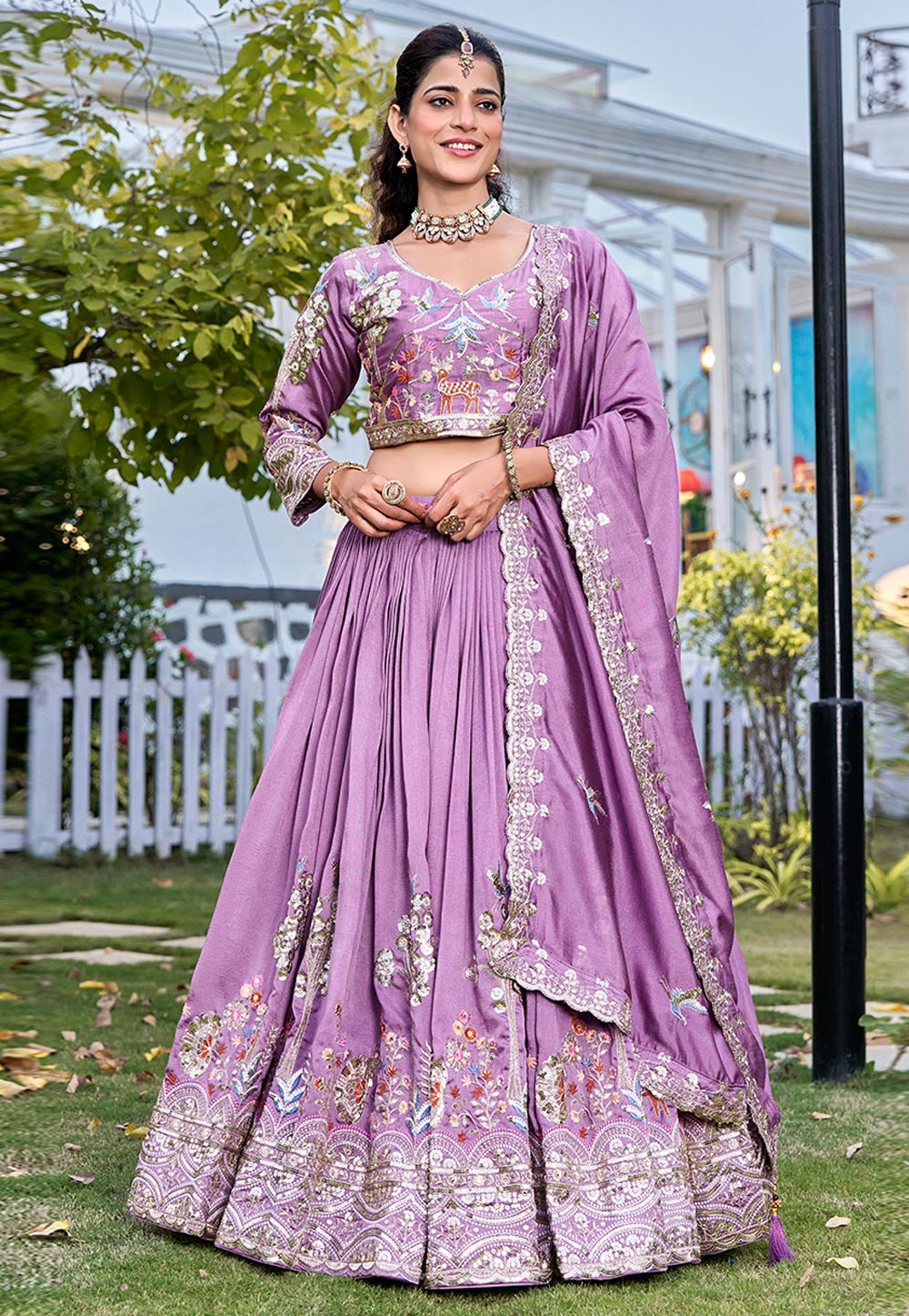 Lavender Silk Circular Lehenga Choli 324706