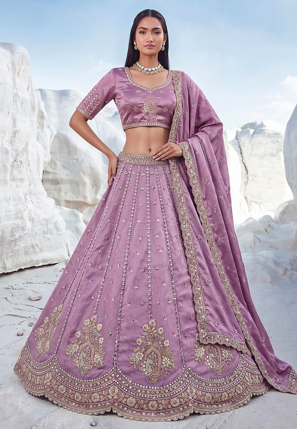 Lavender Silk Circular Lehenga Choli 329124