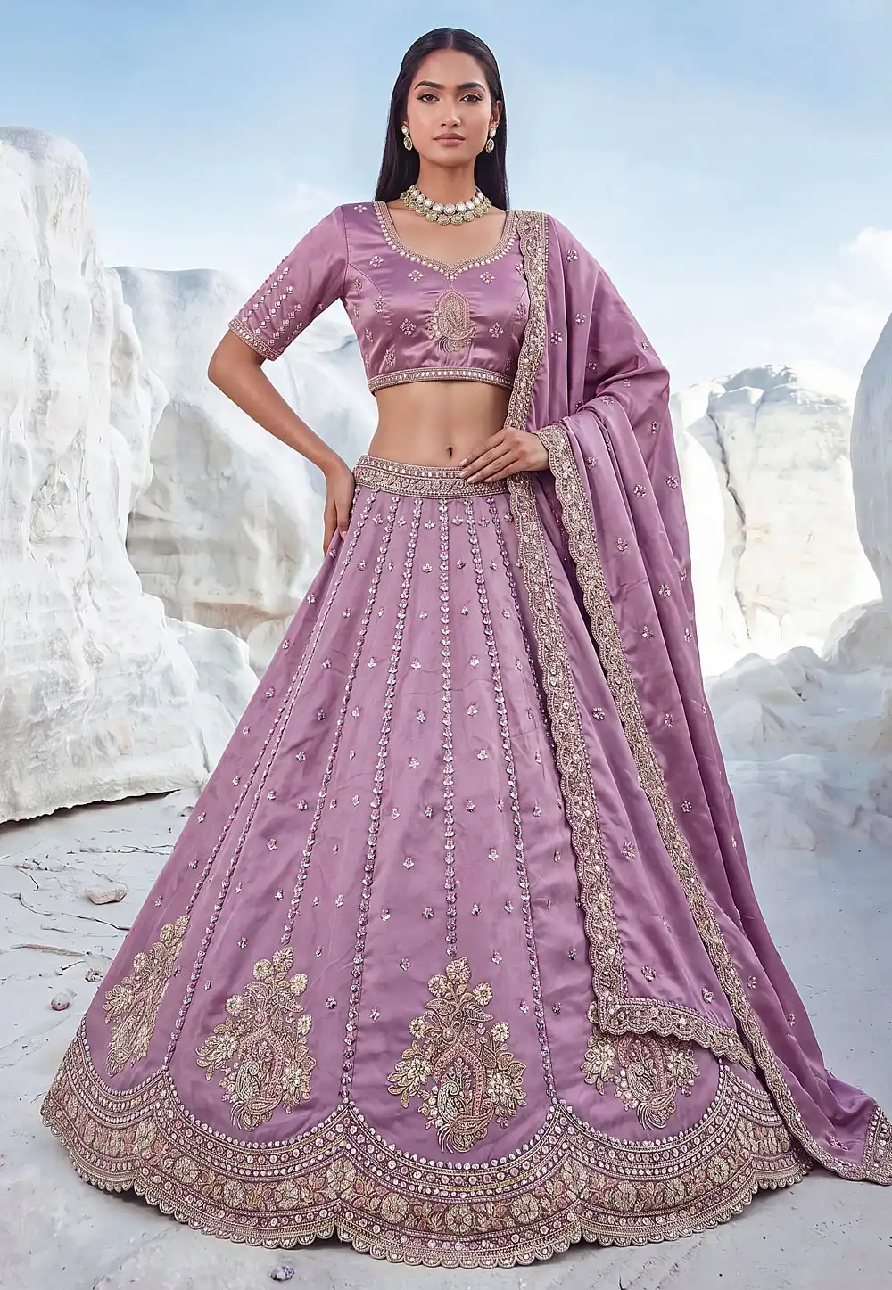 Lavender Silk Circular Lehenga Choli 329124