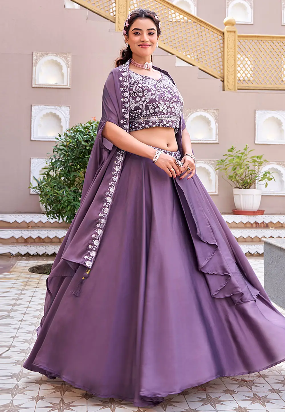 Lavender Silk Designer Lehenga 336277