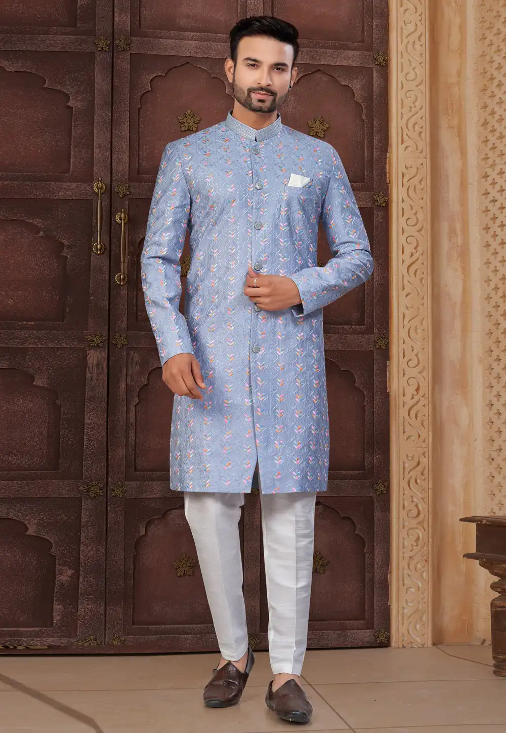 Lavender Silk Indo Western Suit 317878