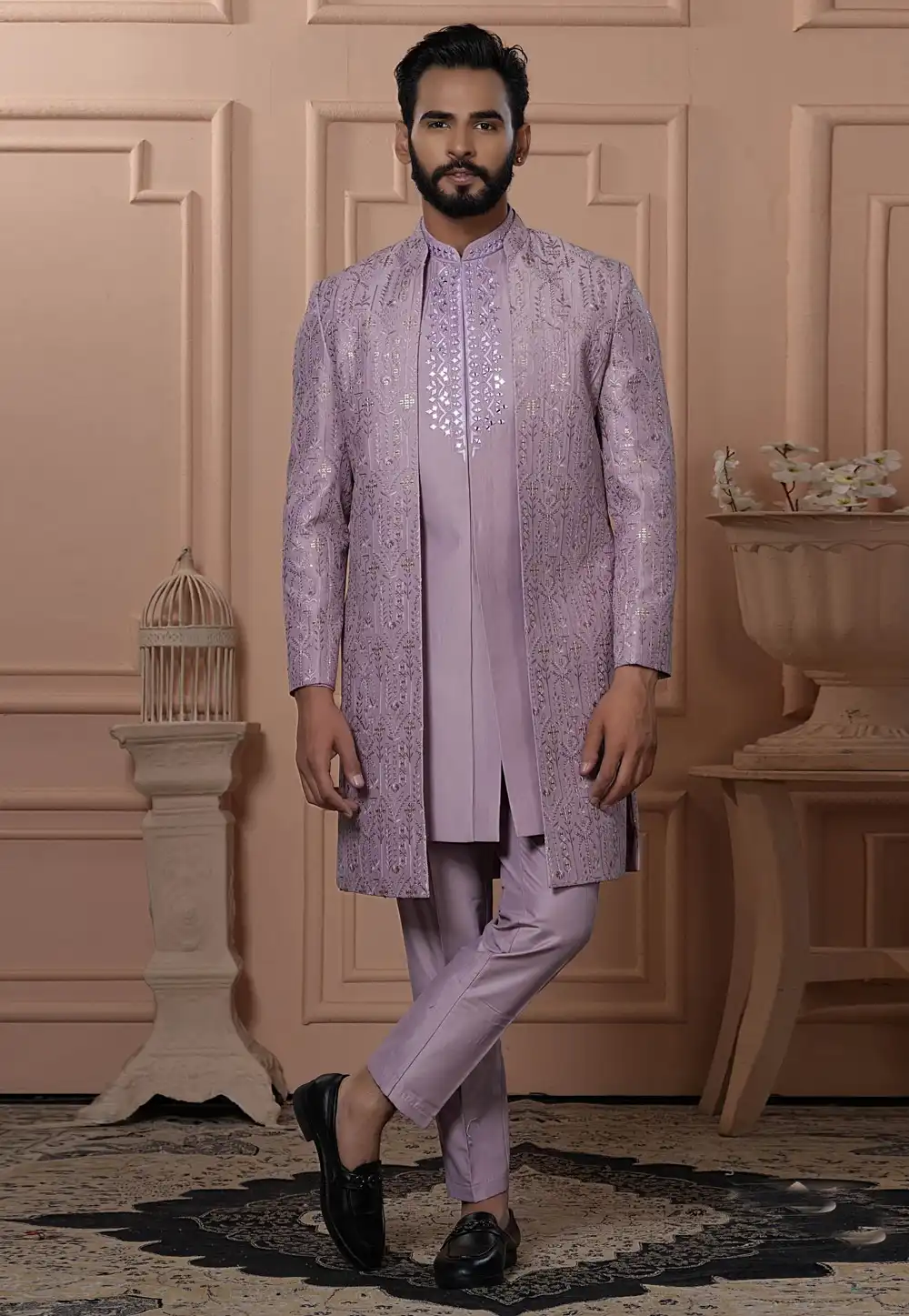 Lavender Silk Jacket Style Sherwani 315042