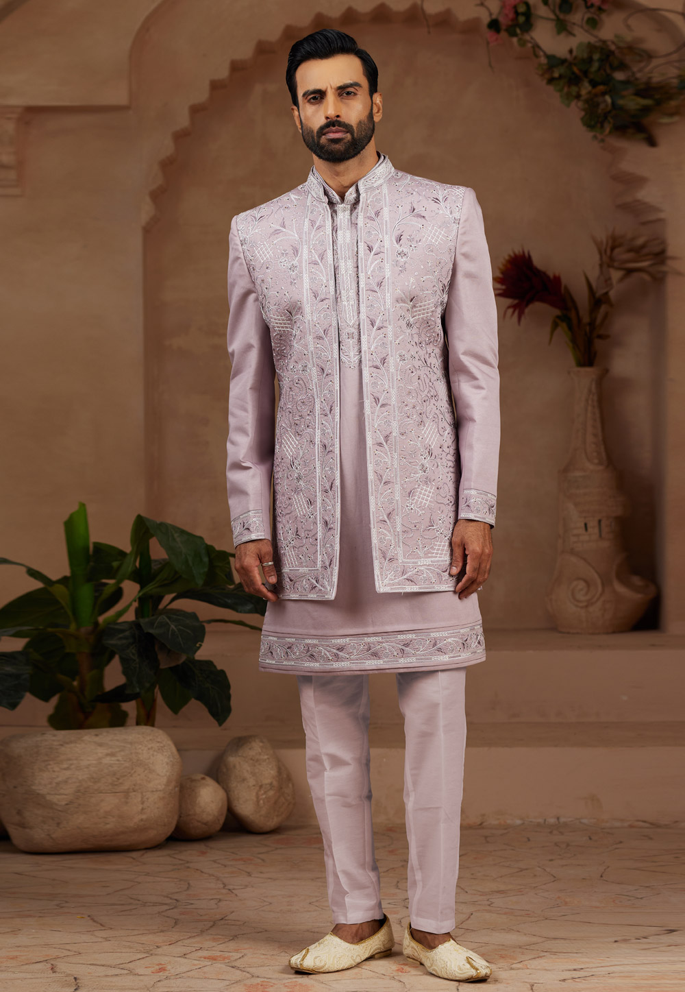 Lavender Silk Jacket Style Sherwani 306718