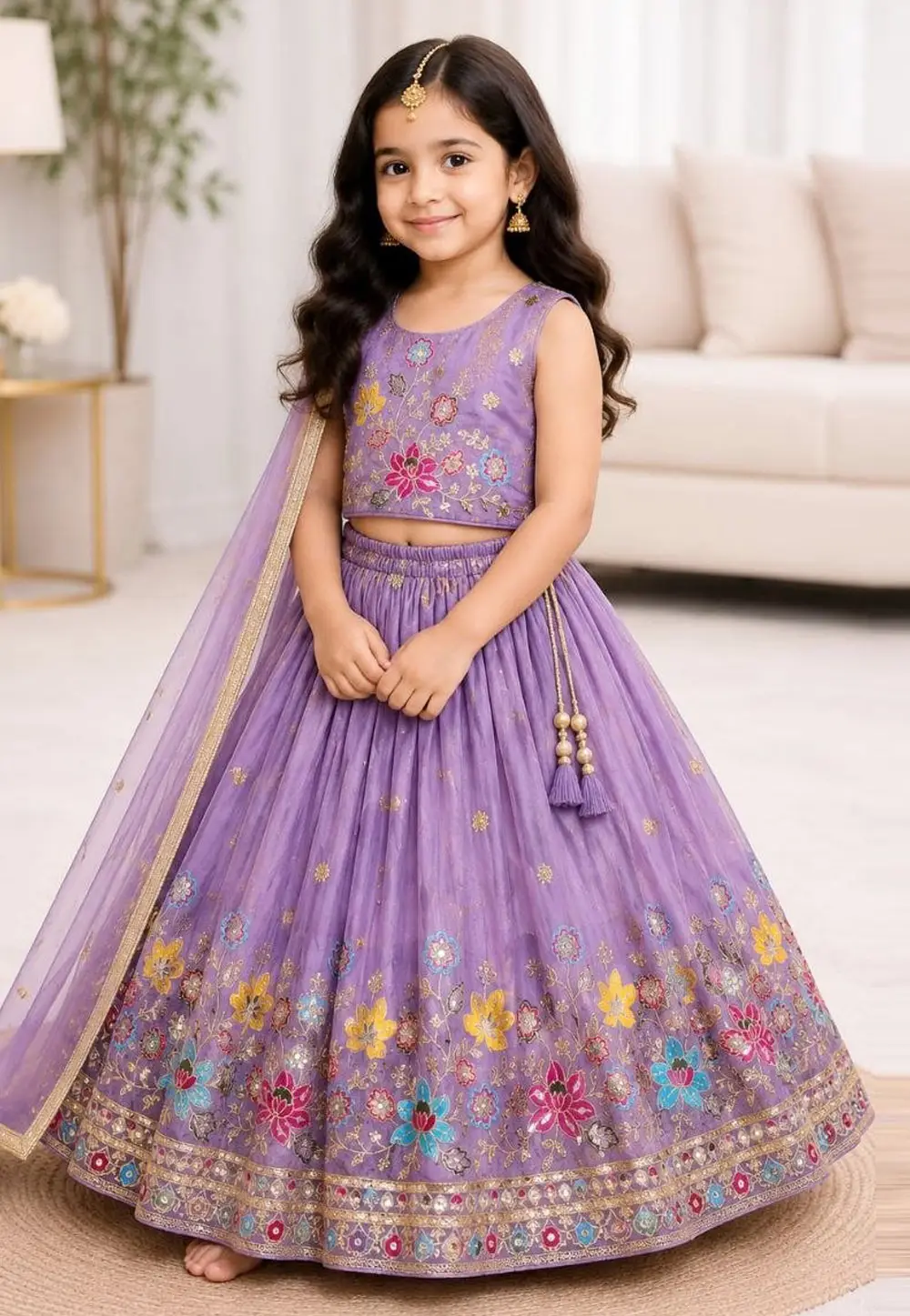Lavender Silk Kids Lehenga Choli 331212