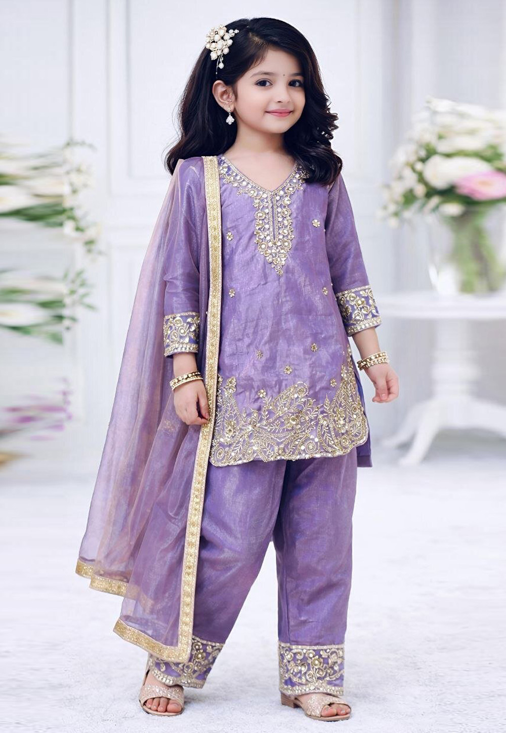 Lavender Silk Kids Salwar Suit 329909