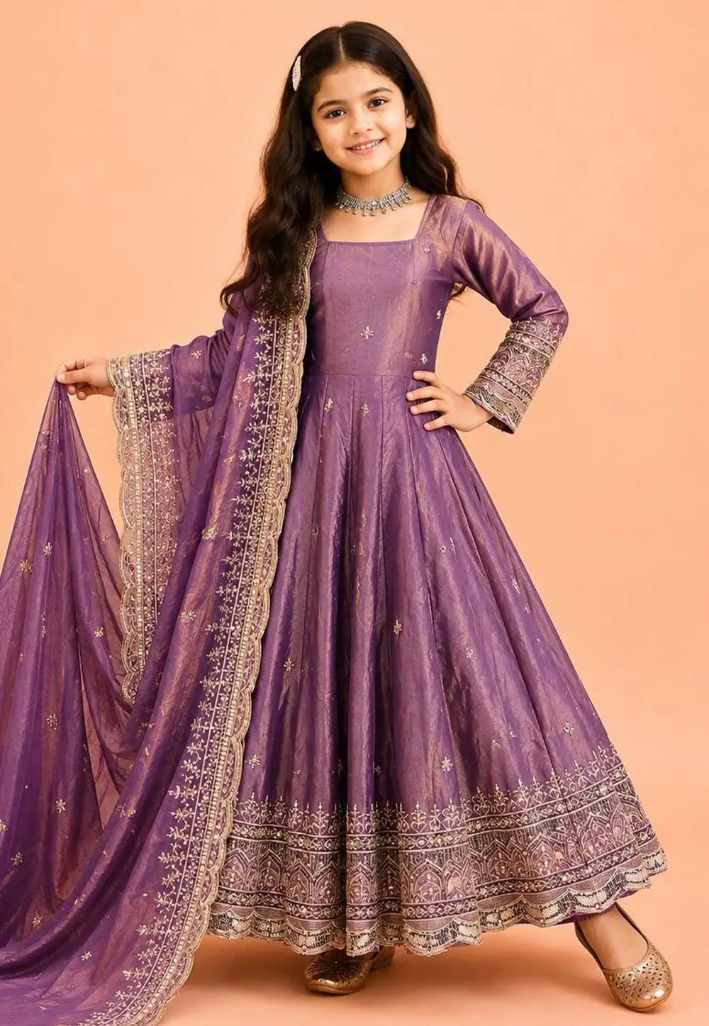 Lavender Silk Kids Salwar Suit 334098