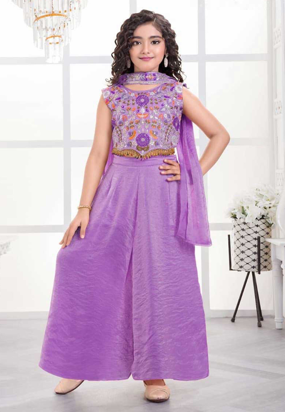 Lavender Silk Kids Salwar Suit 326630