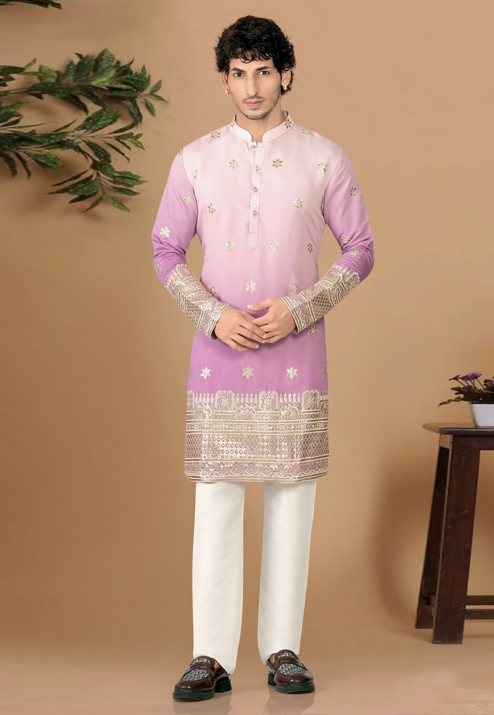 Lavender Silk Kurta Pajama 325817