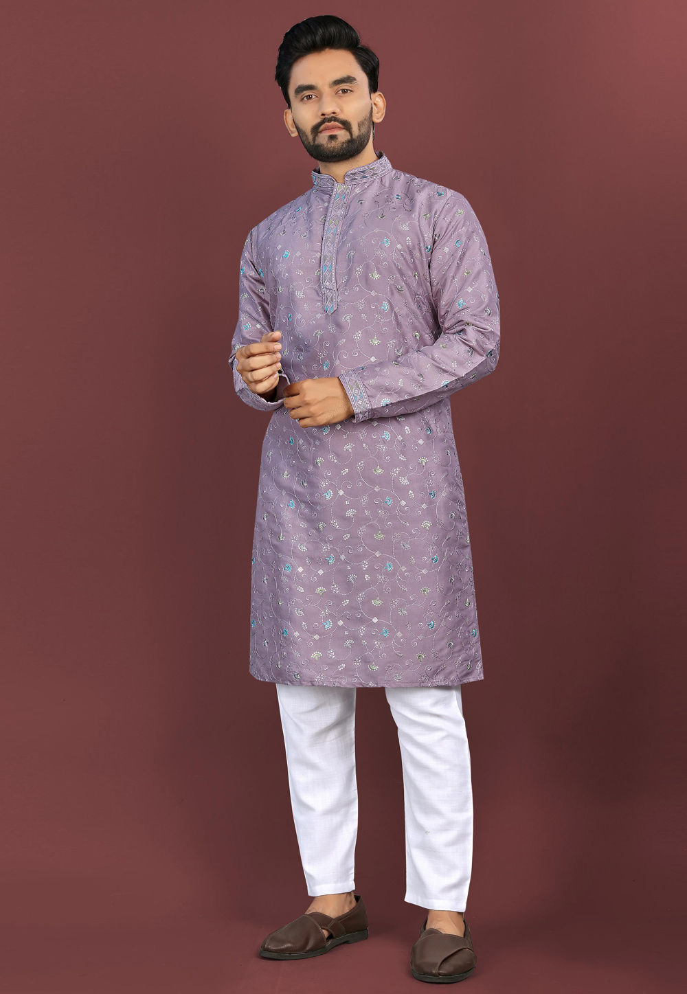 Lavender Silk Kurta Pajama 306032
