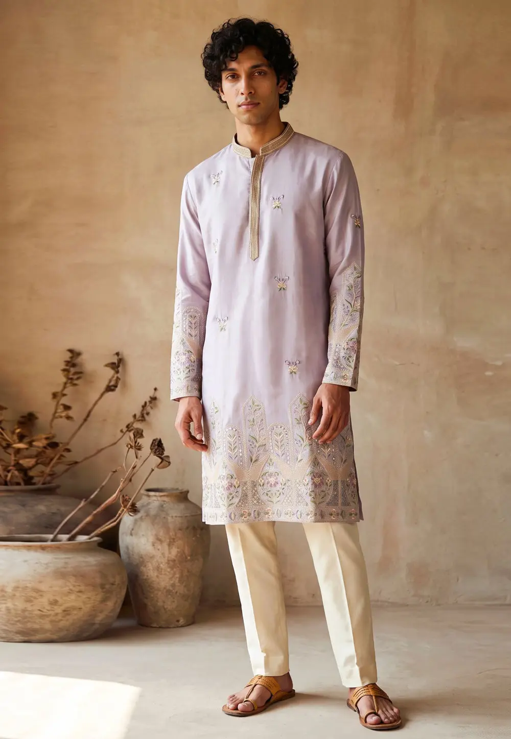 Lavender Silk Kurta Pajama 336198