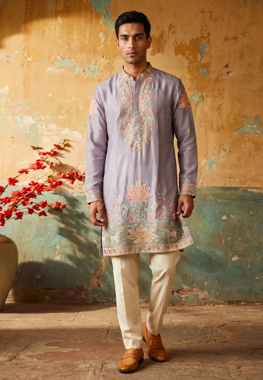 Lavender Silk Kurta Pajama 336210
