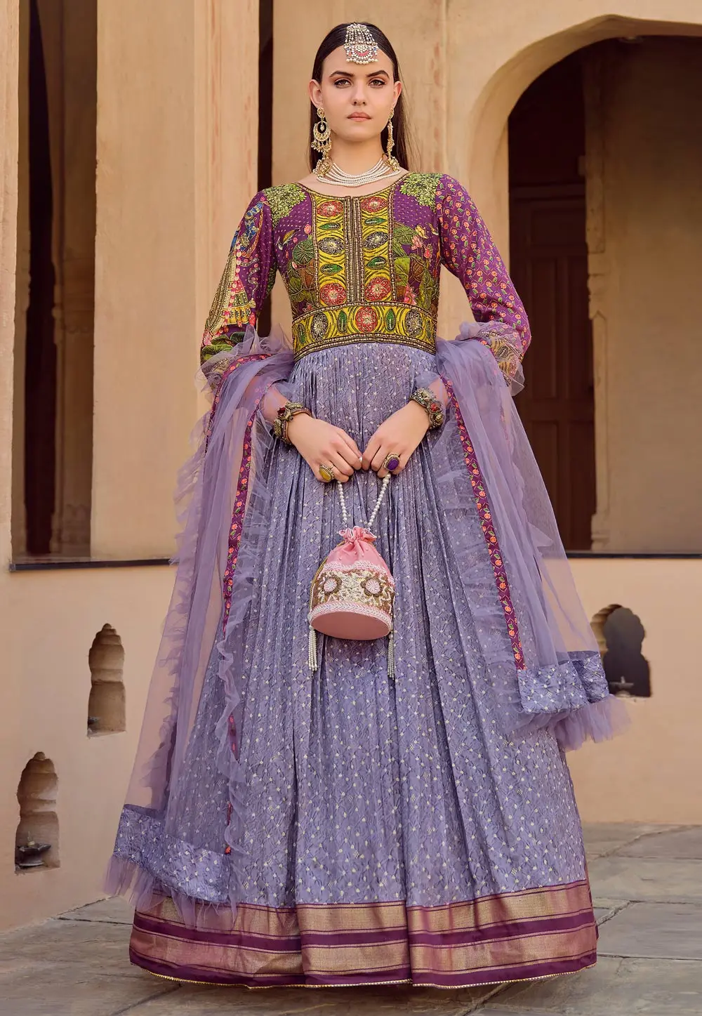 Lavender Silk Long Anarkali Suit 303361
