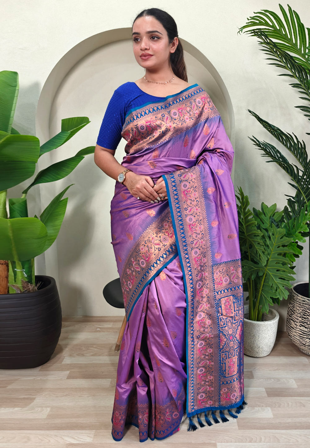 Lavender Silk Paithani Saree 307979