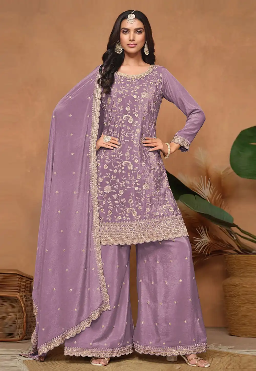 Lavender Silk Pakistani Suit 328542