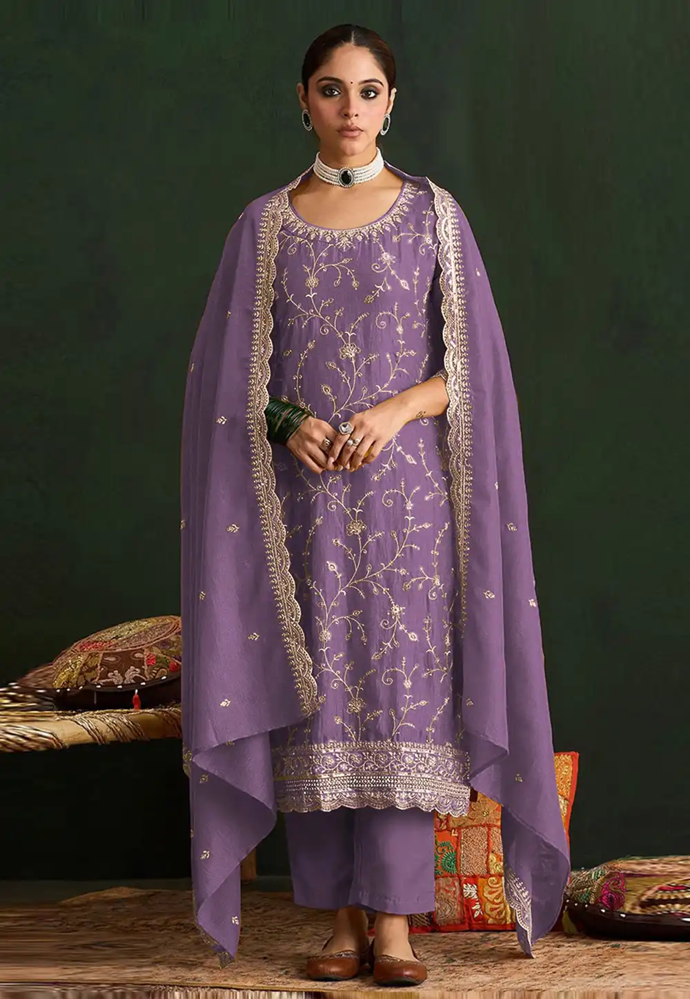 Lavender Silk Pakistani Suit 327990
