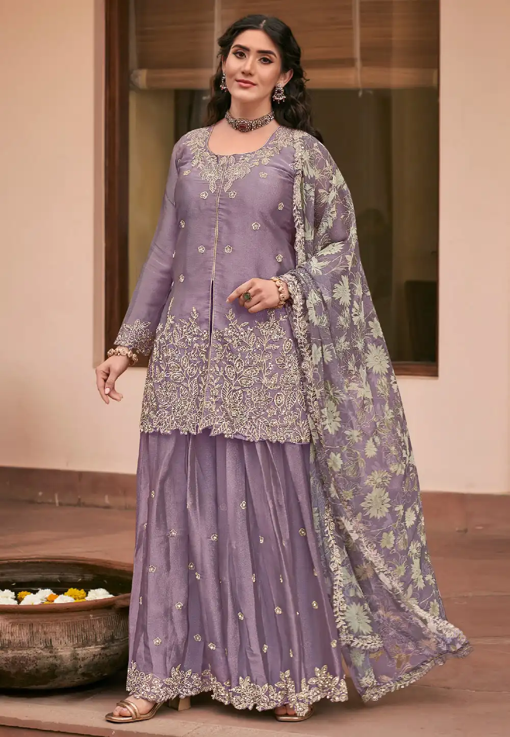 Lavender Silk Pakistani Suit 325941