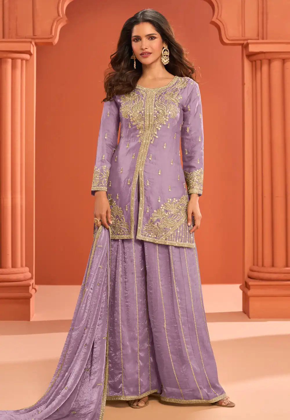 Lavender Silk Pakistani Suit 324073