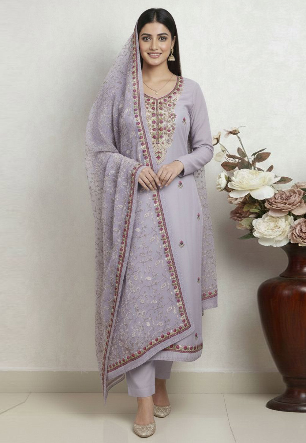 Lavender Silk Pakistani Suit 330323
