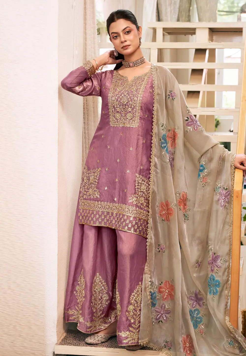Lavender Silk Palazzo Suit 336379