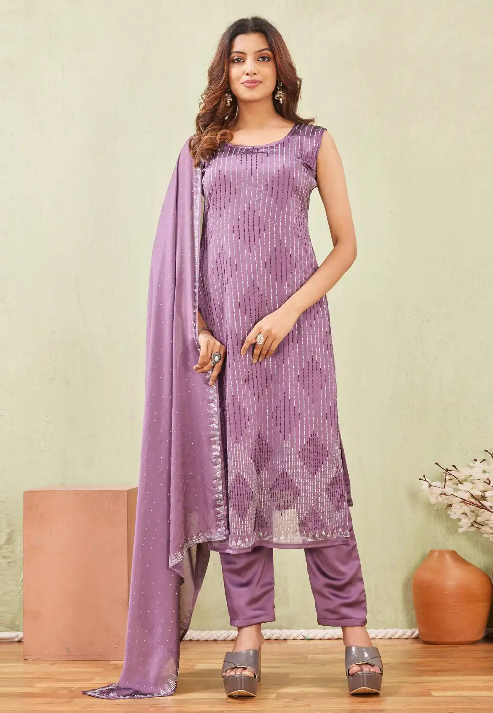 Lavender Silk Pant Style Suit 324895