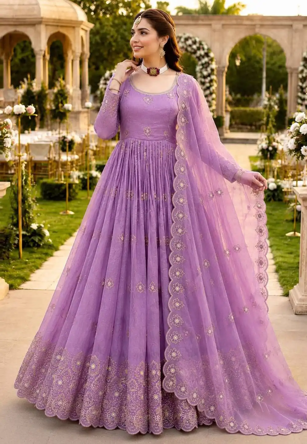 Lavender Silk Readymade Anarkali Suit 330432